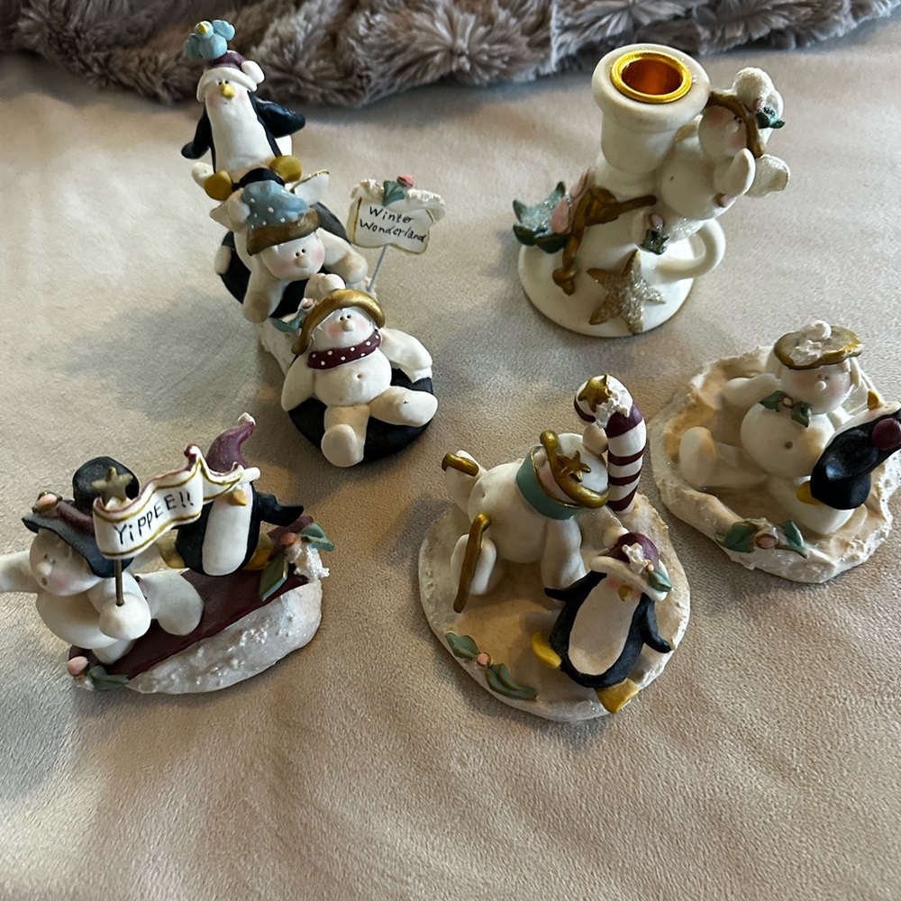 Festive Penguin and Snowman Figurine Set